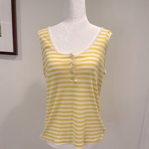 Frame Yellow White Henley Tank Top Sz L